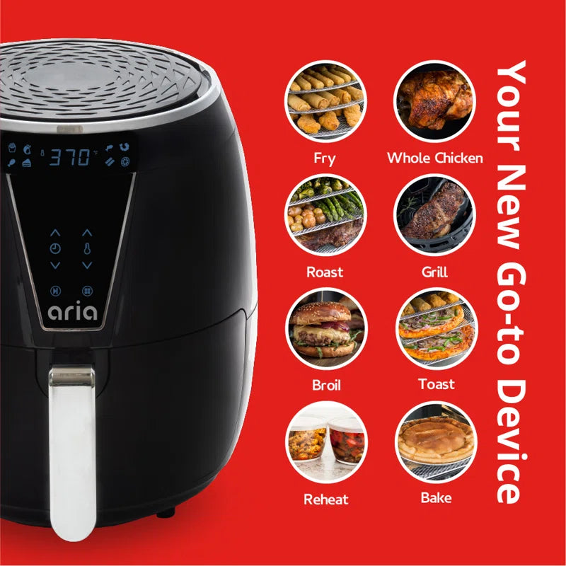 Aria 4.7 Liter Air Fryer Toxin-Free and 8-In-1 Cooking Presets with Recipe Book