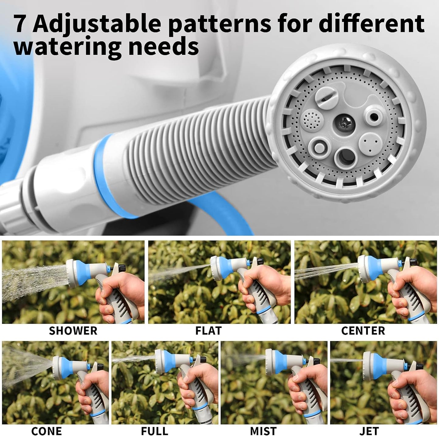 Garden Retractable Hose Reel, Portable Simple Home Hose Reel 45+5 FT with 7 Patterns Spray Nozzle, Wall Mounted and Any Length Lock for Garden Watering, Car Washing, Pet (Blue)
