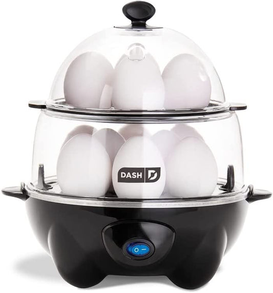 Deluxe Rapid Egg Cooker Electric for Hard Boiled, Poached, Scrambled, Omelets, Steamed Vegetables, Seafood, Dumplings & More, 12 Capacity, with Auto Shut off Feature, Black